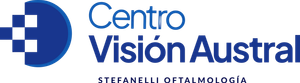 Logo azul y blanco de Centro Visión Austral, Stefanelli Oftalmología
