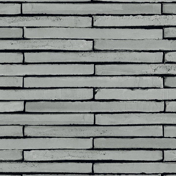 Gray brick wall texture. Horizontal rectangular bricks with dark grout lines.