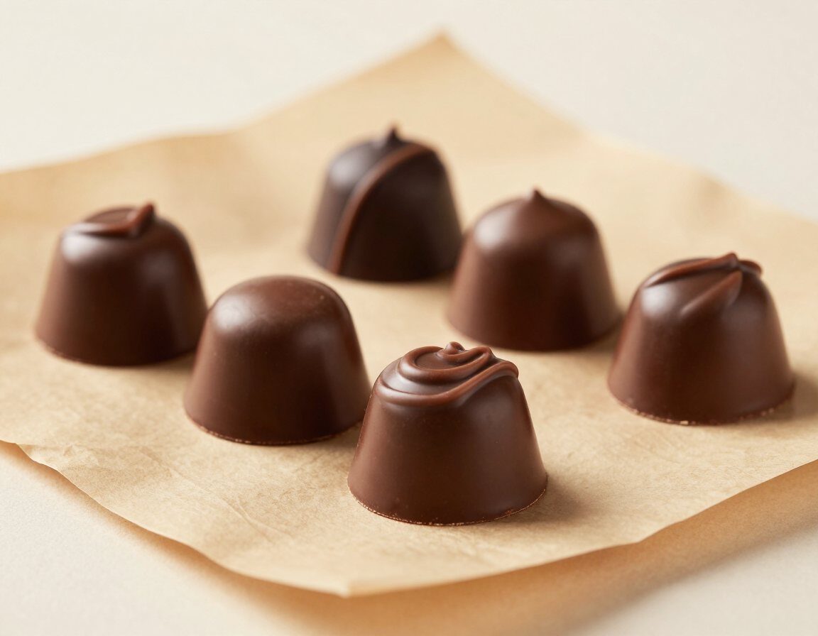 Glossy moulded bonbons on parchment