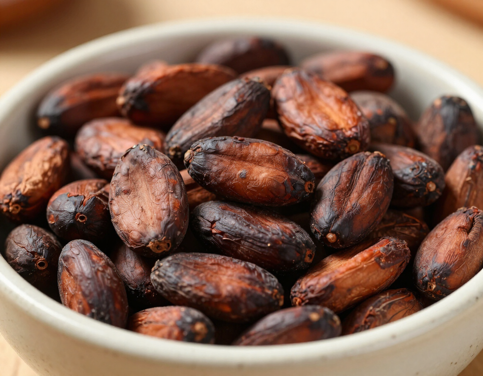 Raw cocoa beans and nibs
