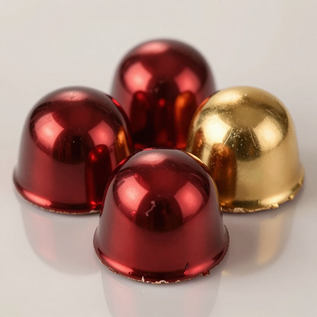 Mirror-gloss bonbons in deep crimson and gold
