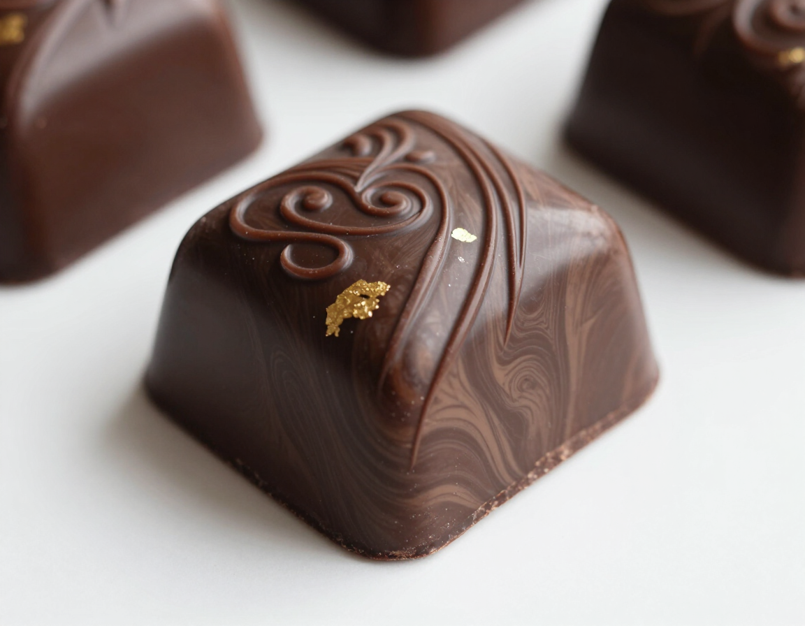 Intricate bespoke chocolate presentation piece on white surface
