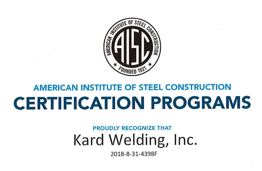 AISC certification logo recognizing Kard Welding, Inc. for steel construction programs.