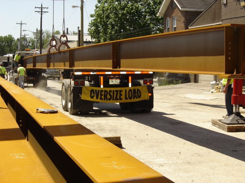 Steel beam loaded on a truck with an 