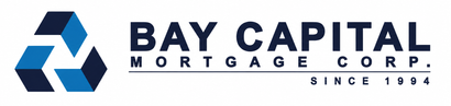Bay Capital Mortgage Corp. logo with blue geometric icon and dark blue text on white background