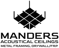 Logo for Manders Acoustical Ceilings. Black square grid design, with &ldquo;MANDERS&rdquo; text, plus &ldquo;ACOUSTICAL CEILINGS&rdquo; 