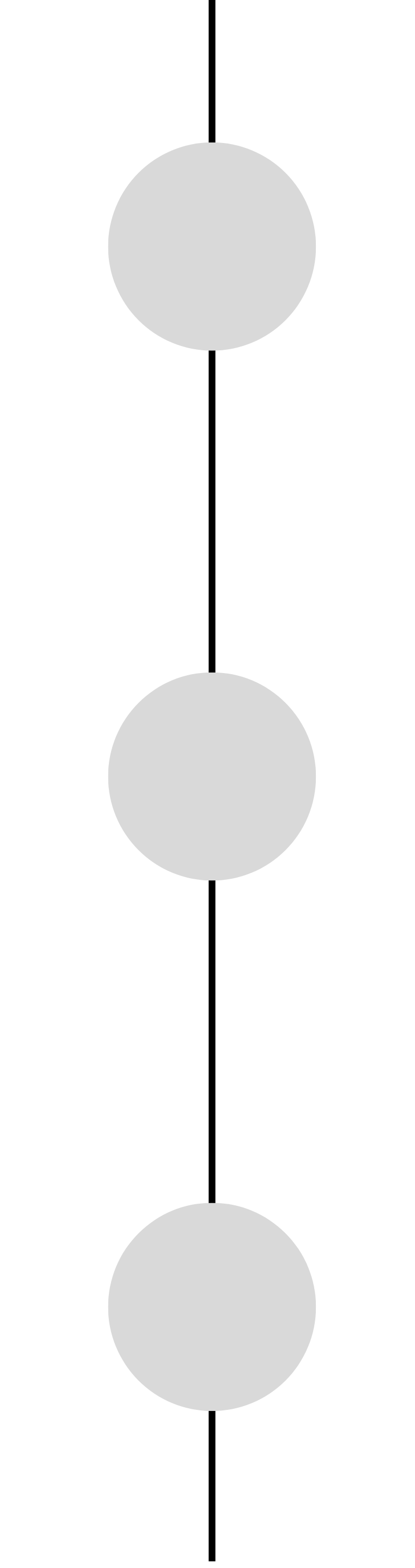 Three light gray circles stacked vertically on a thin black line.