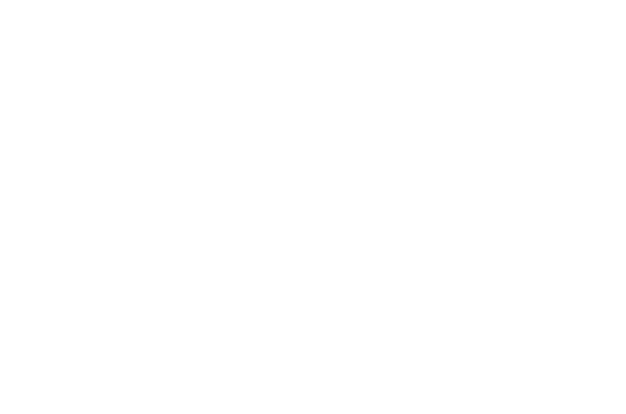 White Huntington Security Systems Logo with Deer in Shield Over
