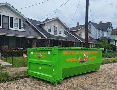 Two Green Dumpster — Pittsburgh, PA — Greater Pitt Dumpster Service Two Green Dumpster — Pittsburgh, PA — Greater Pitt Dumpster Service
