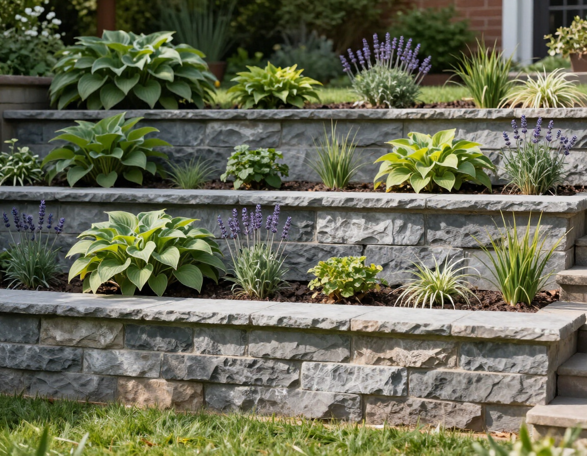 Tiered retaining wall with garden beds