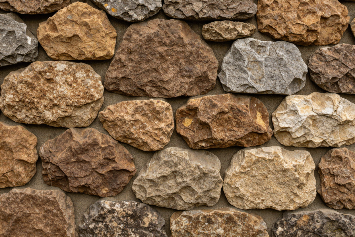 Natural stone retaining wall close up
