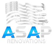 ASAP Renovations logo with an American flag made of silver tools and blue-gray text