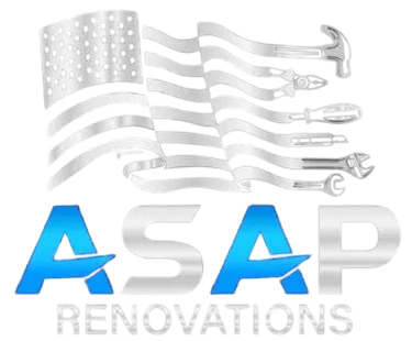 ASAP Renovations logo with an American flag made of silver tools and blue-gray text