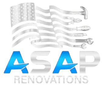 ASAP Renovations logo with an American flag made of silver tools and blue-gray text