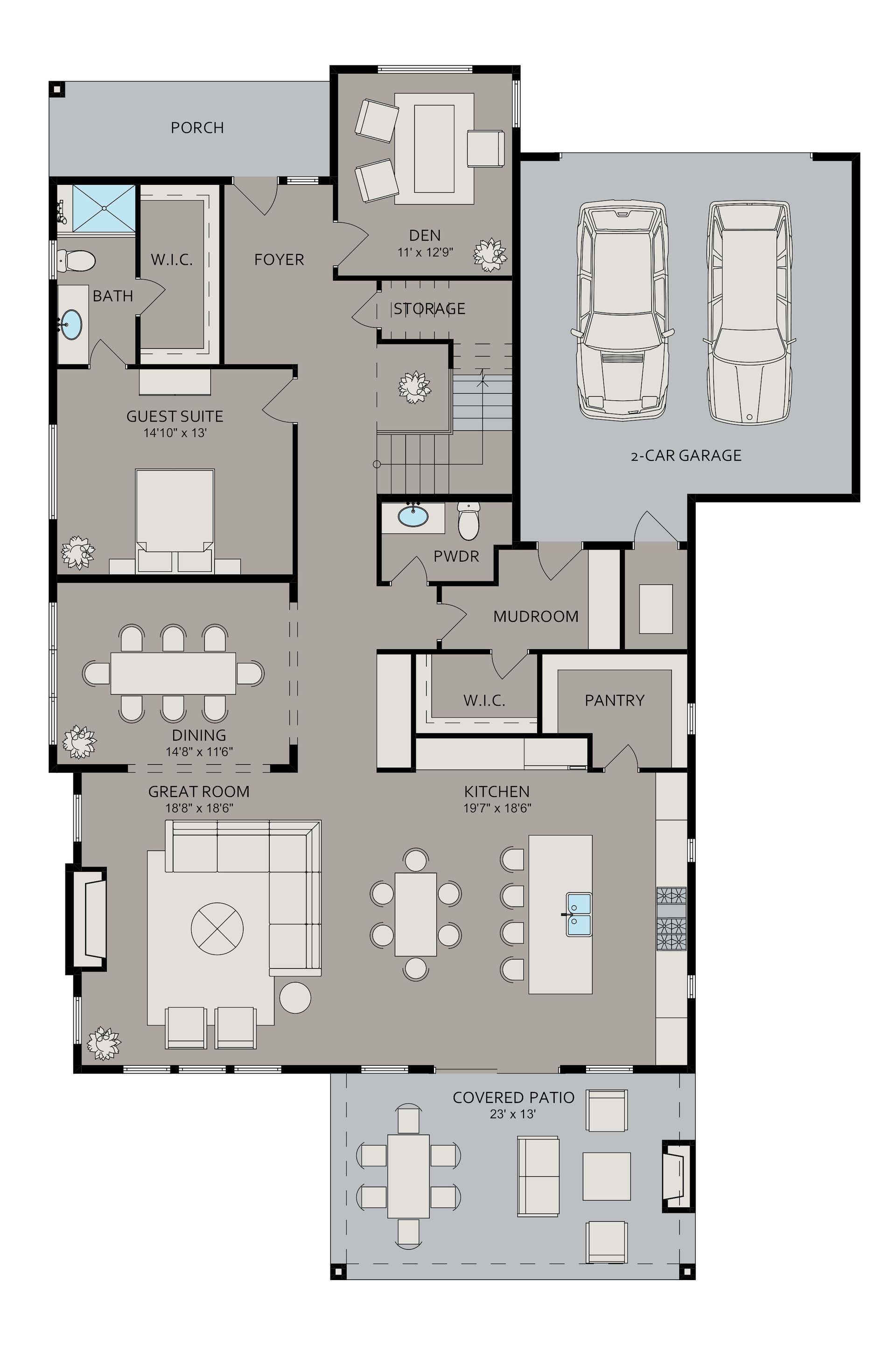 A floor plan of a house with a lot of rooms and a balcony.
