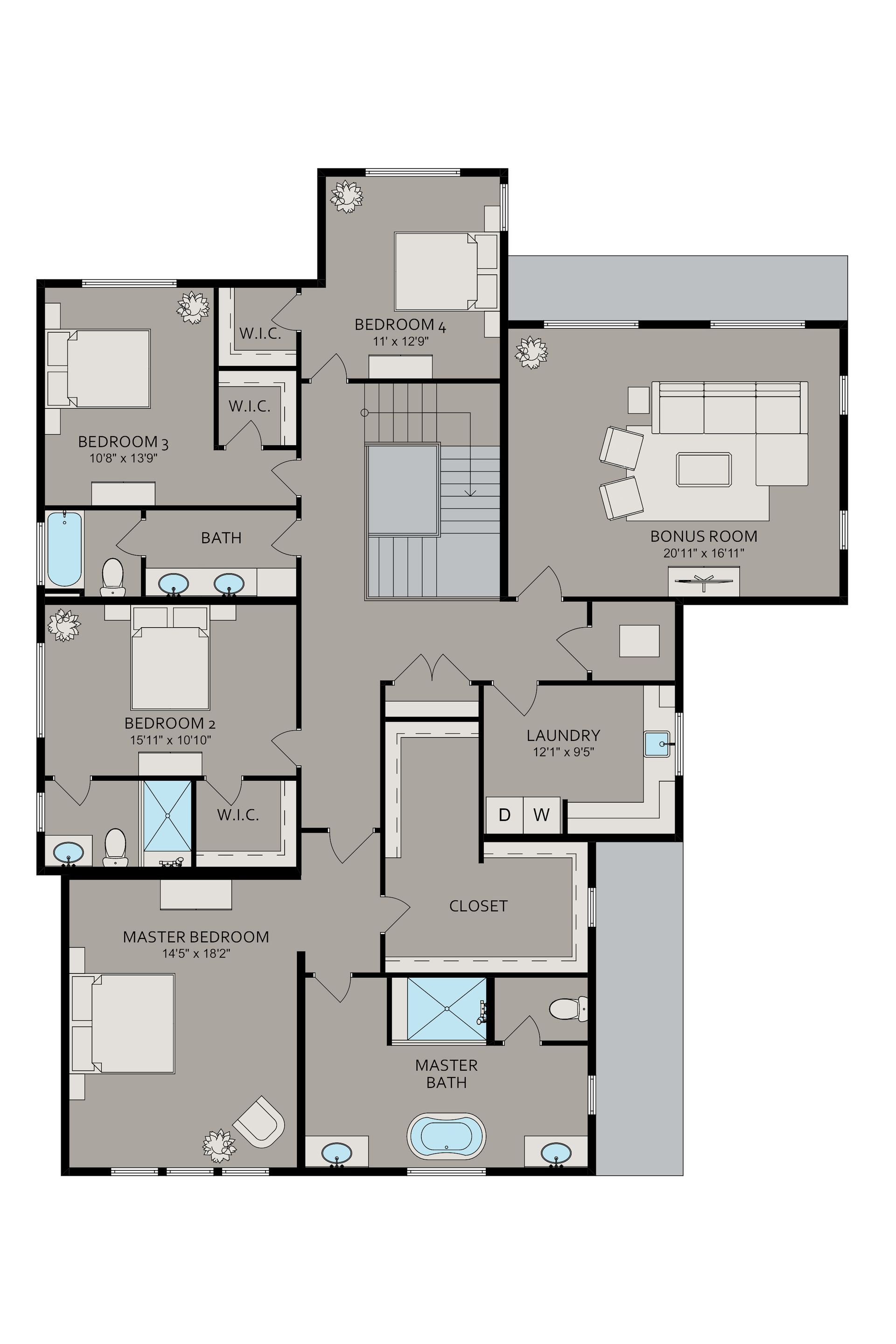 A floor plan of a house with a lot of rooms and a balcony.