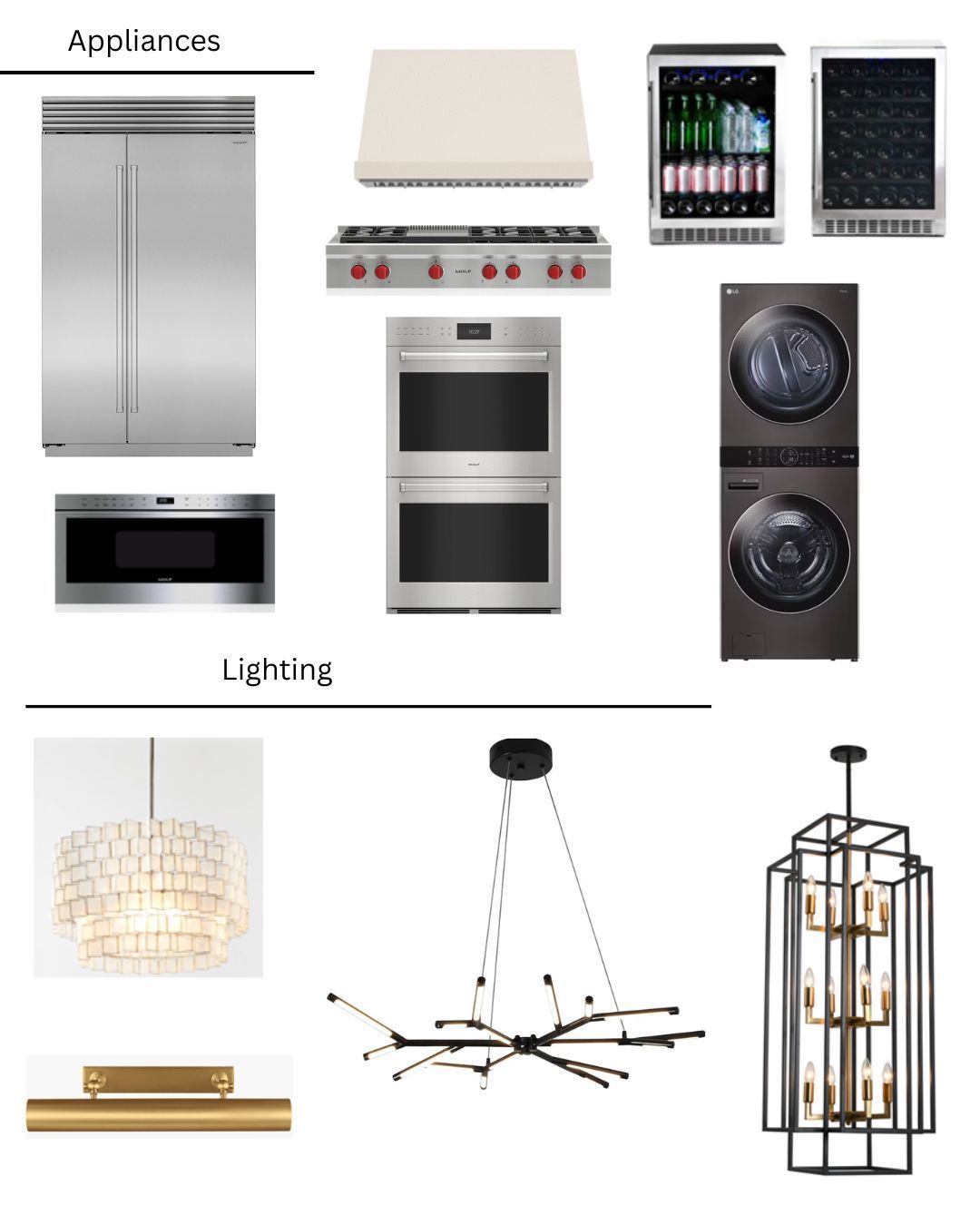 A picture of appliances and lighting for a kitchen