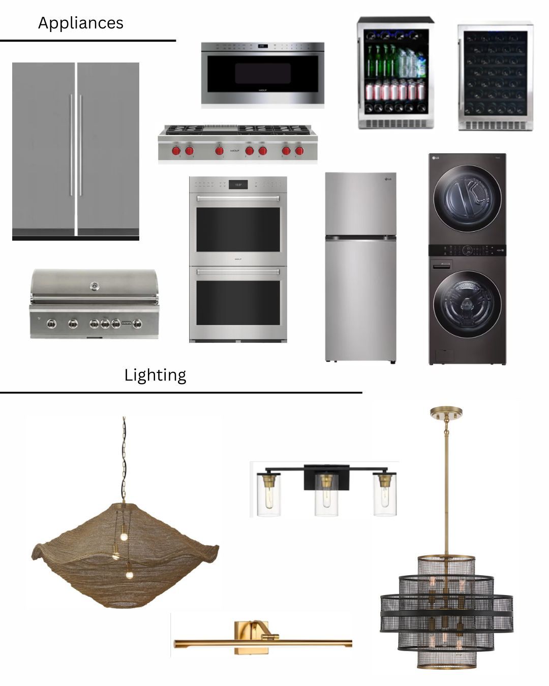 A picture of a kitchen with appliances , lighting , and a chandelier.