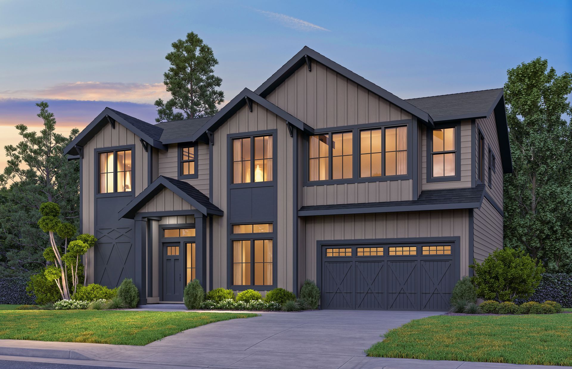 A large house with a lot of windows is sitting on top of a lush green lawn.