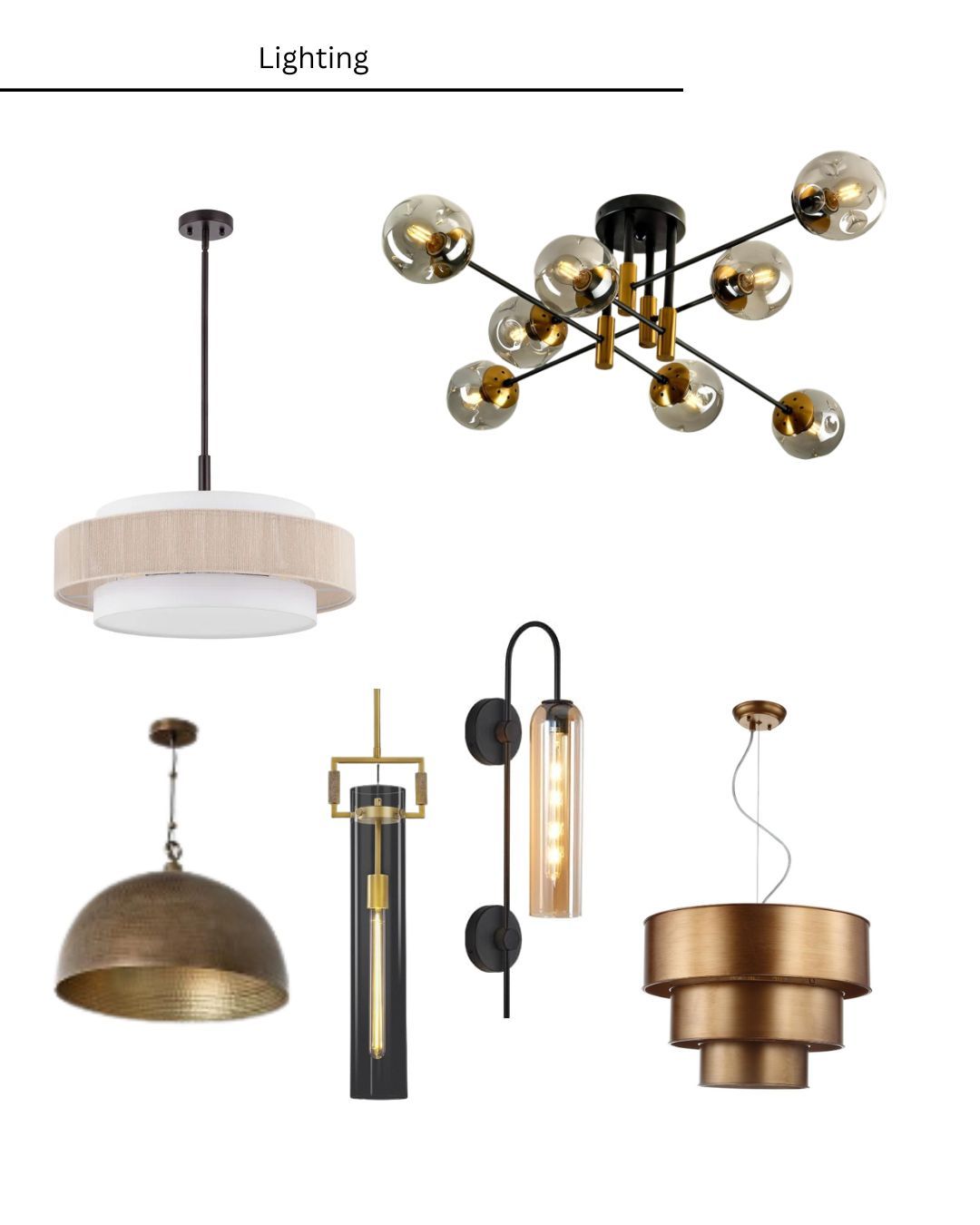 A bunch of different types of lighting on a white background