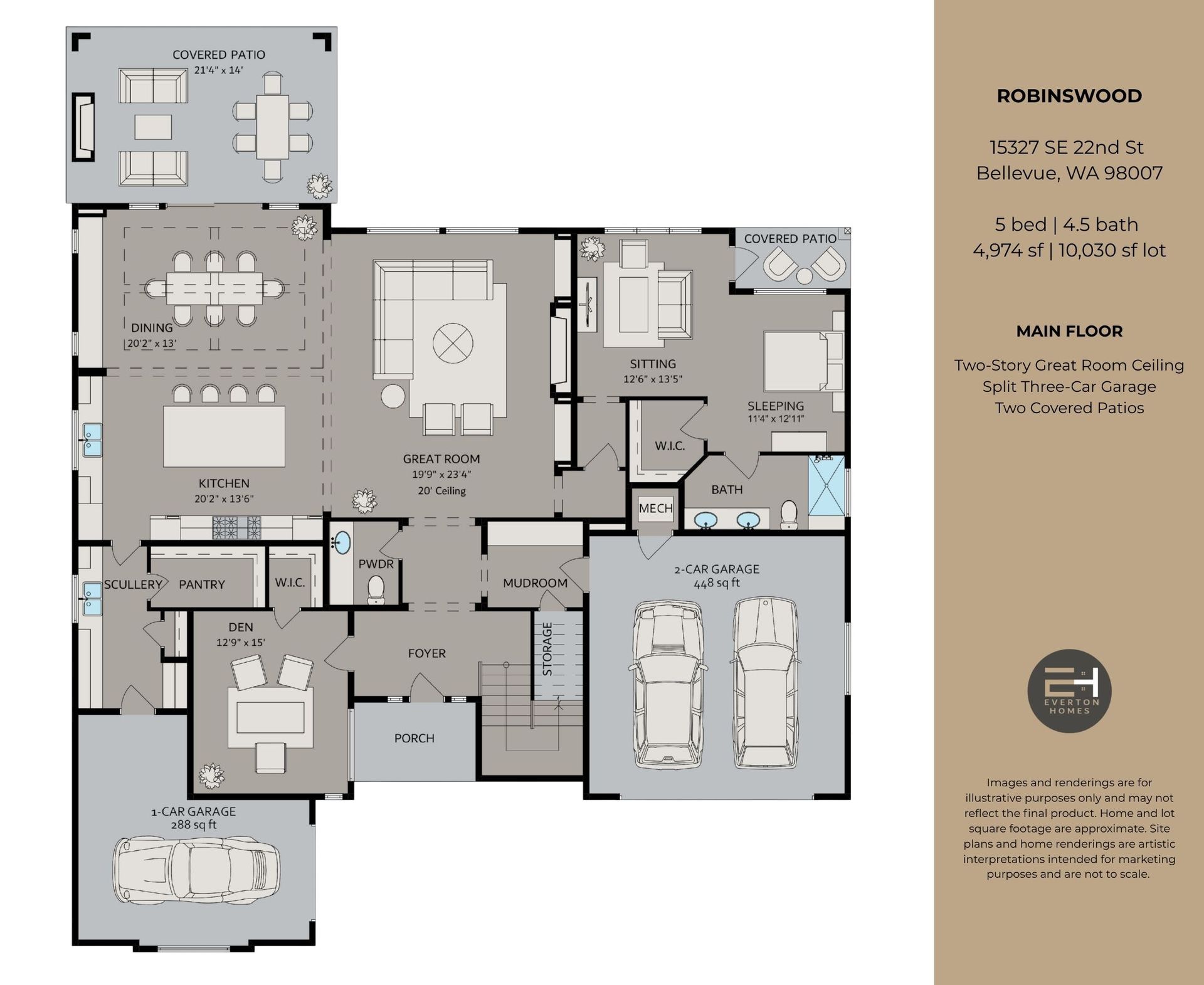 Architectural floor plan of a house with labeled rooms and furniture layout