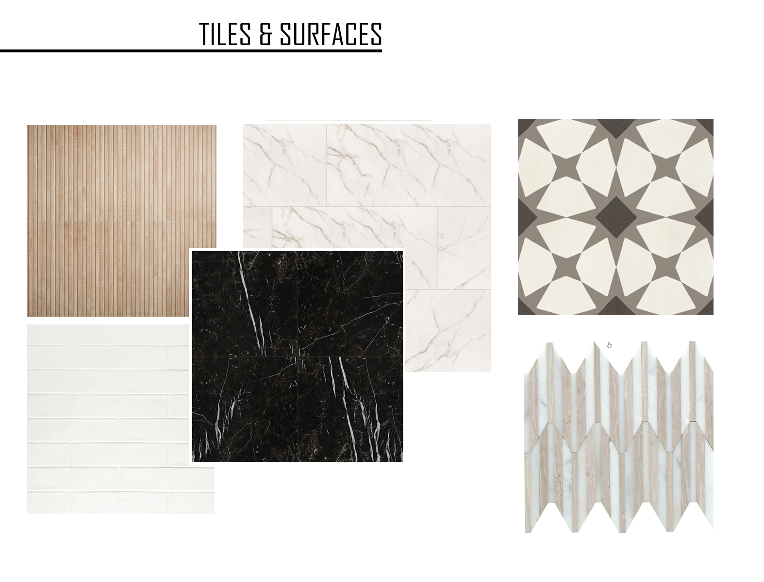 A collage of tiles and surfaces on a white background