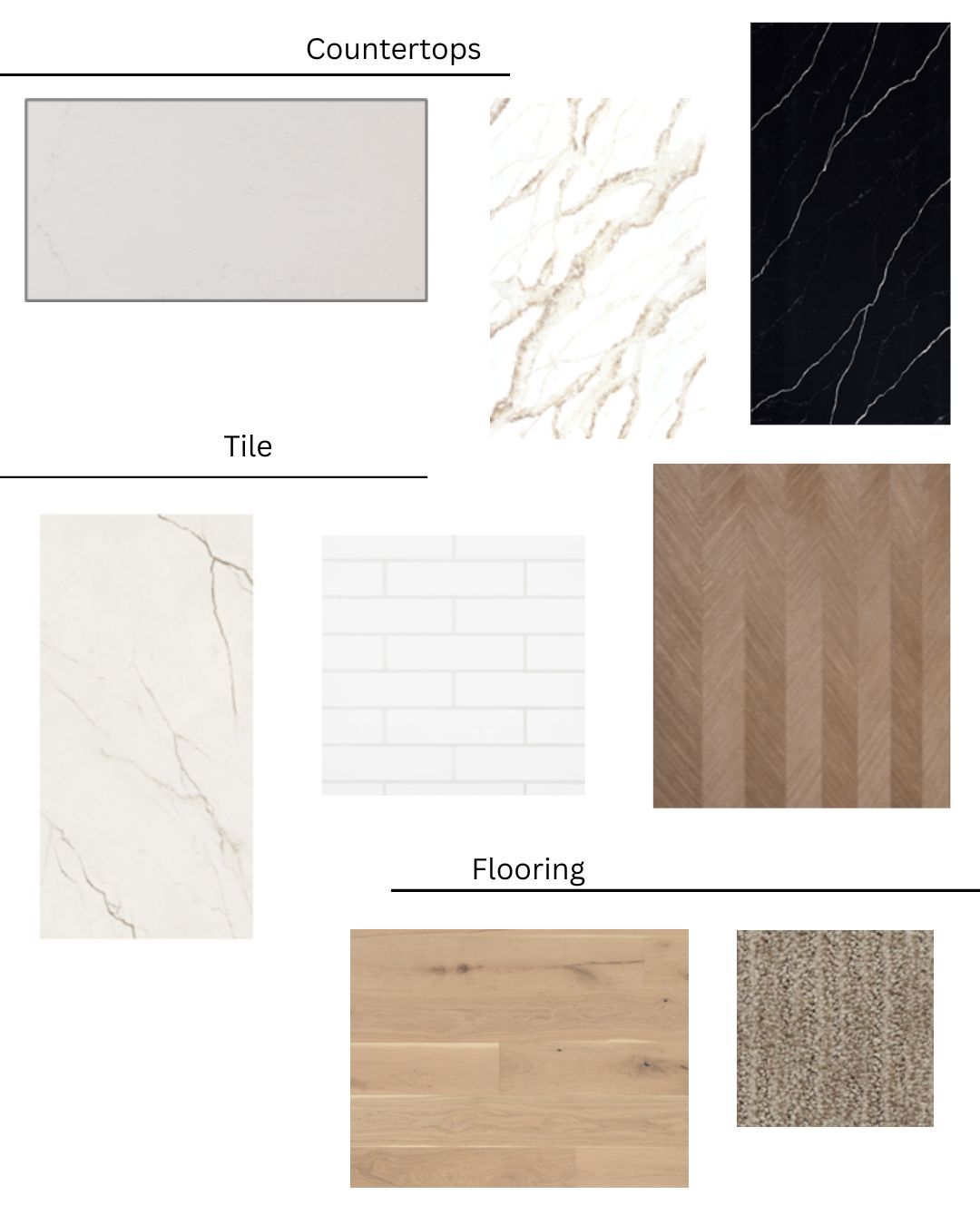 A collage of different types of tiles and flooring.