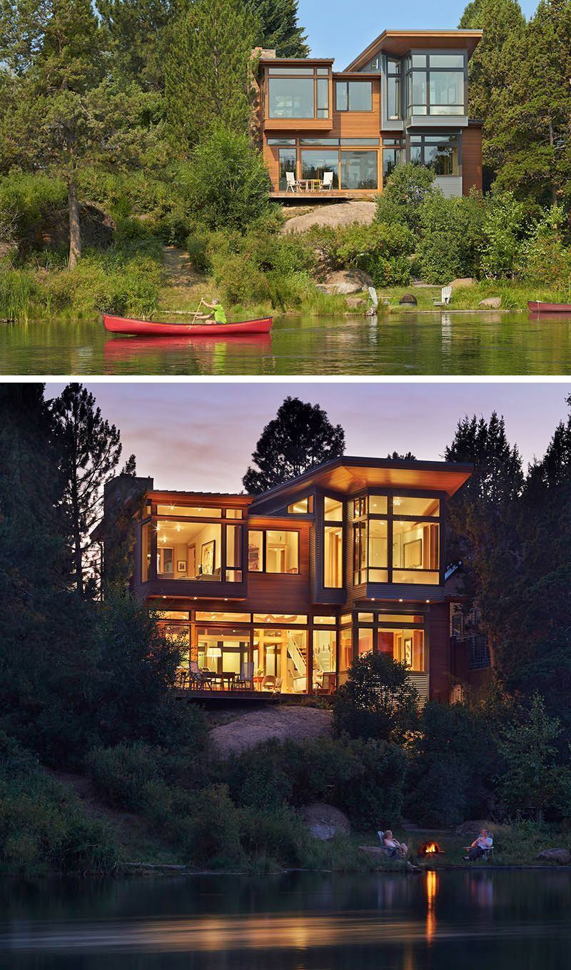 A picture of a house next to a body of water