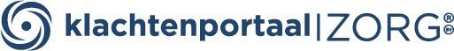 Klachtenportaal Zorg logo with blue spiral icon and text on white background