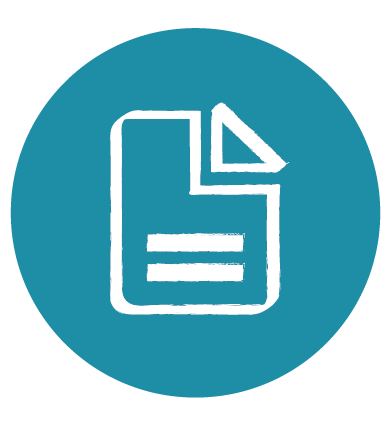 An icon of a piece of paper in a blue circle.