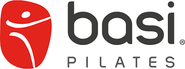 The basi pilates logo is red and black with a white silhouette of a person.