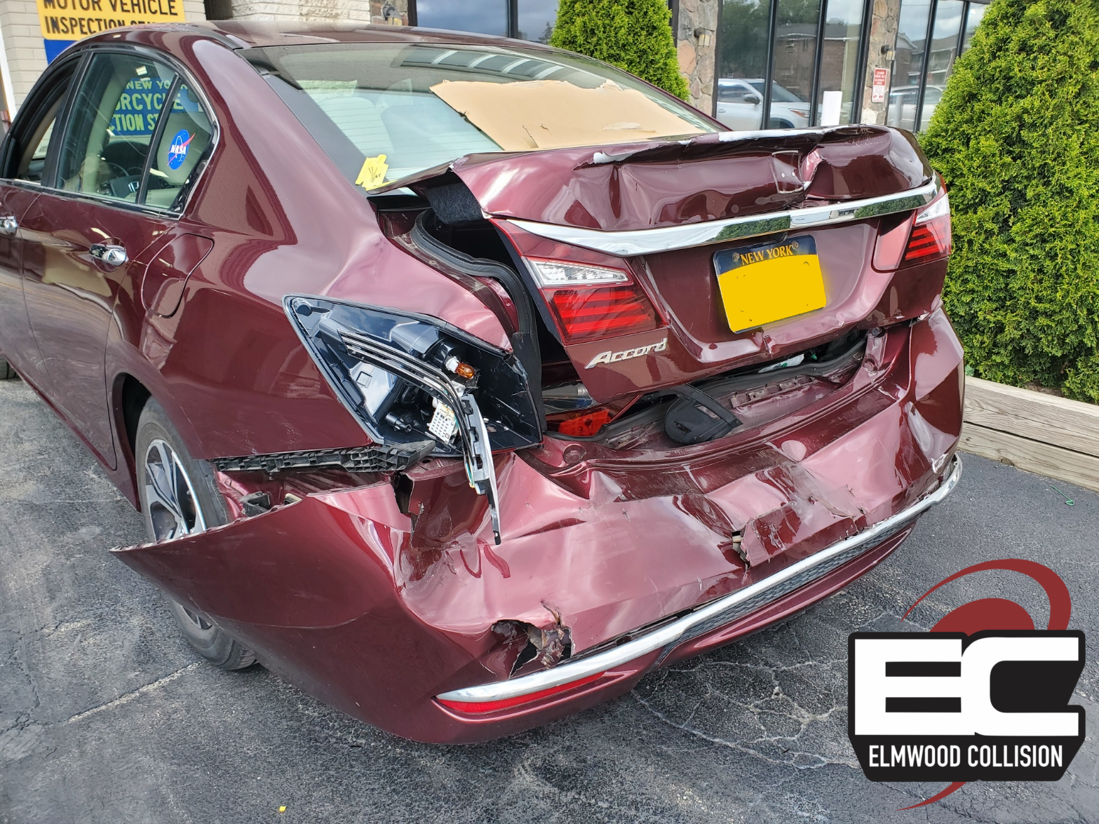 damaged vehicle at body repair shop in buffalo, new york
