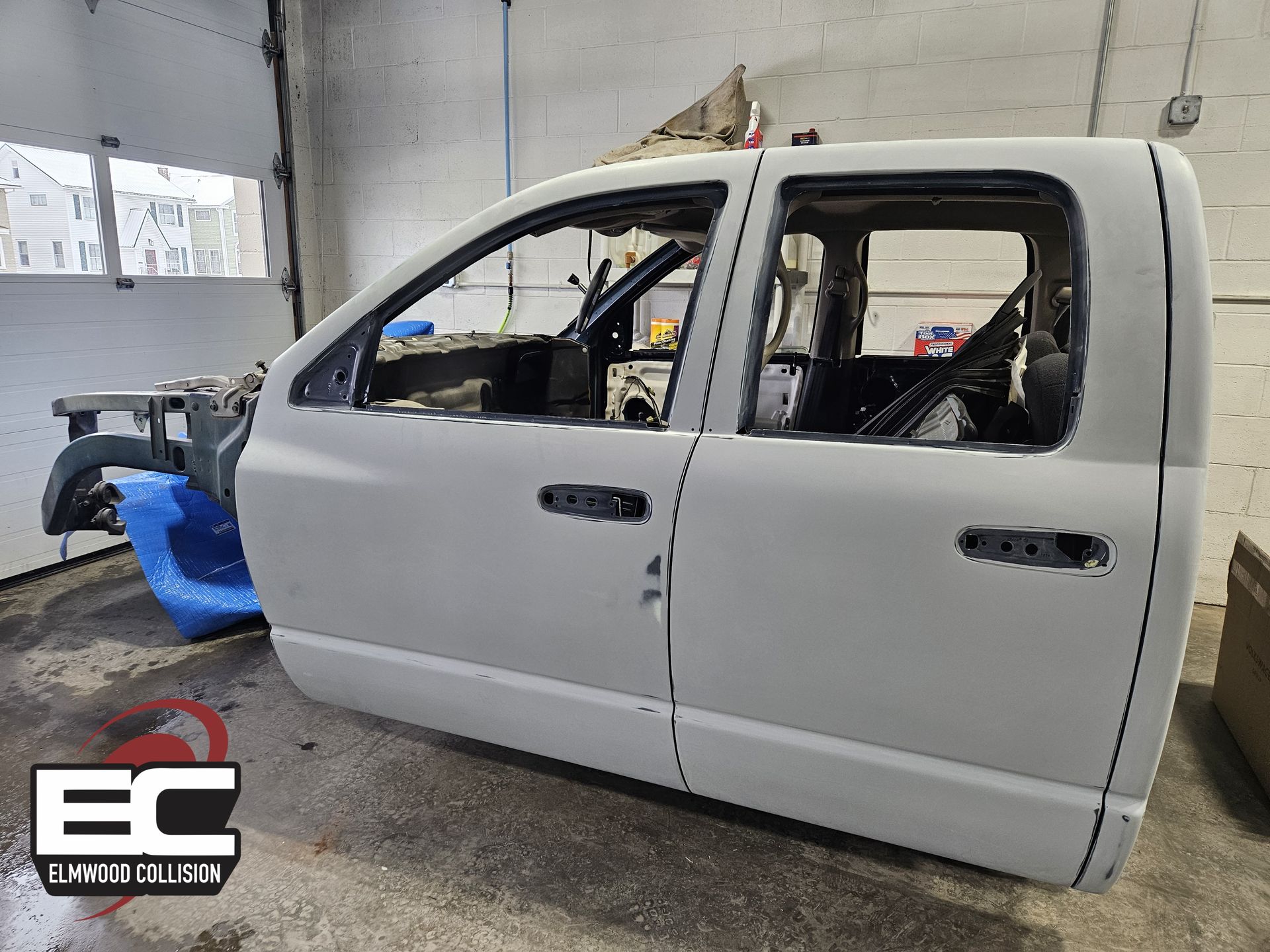 truck cab primed and scuffed ready for paint.