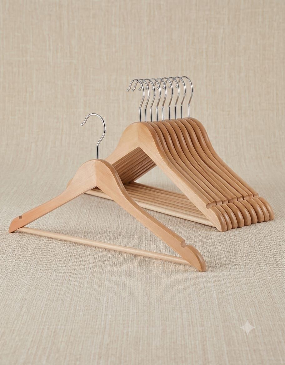Wooden Triangle Hanger, Natural Wood Suit Hangers With Non-Slip Pant Bar(Pack of 100)
