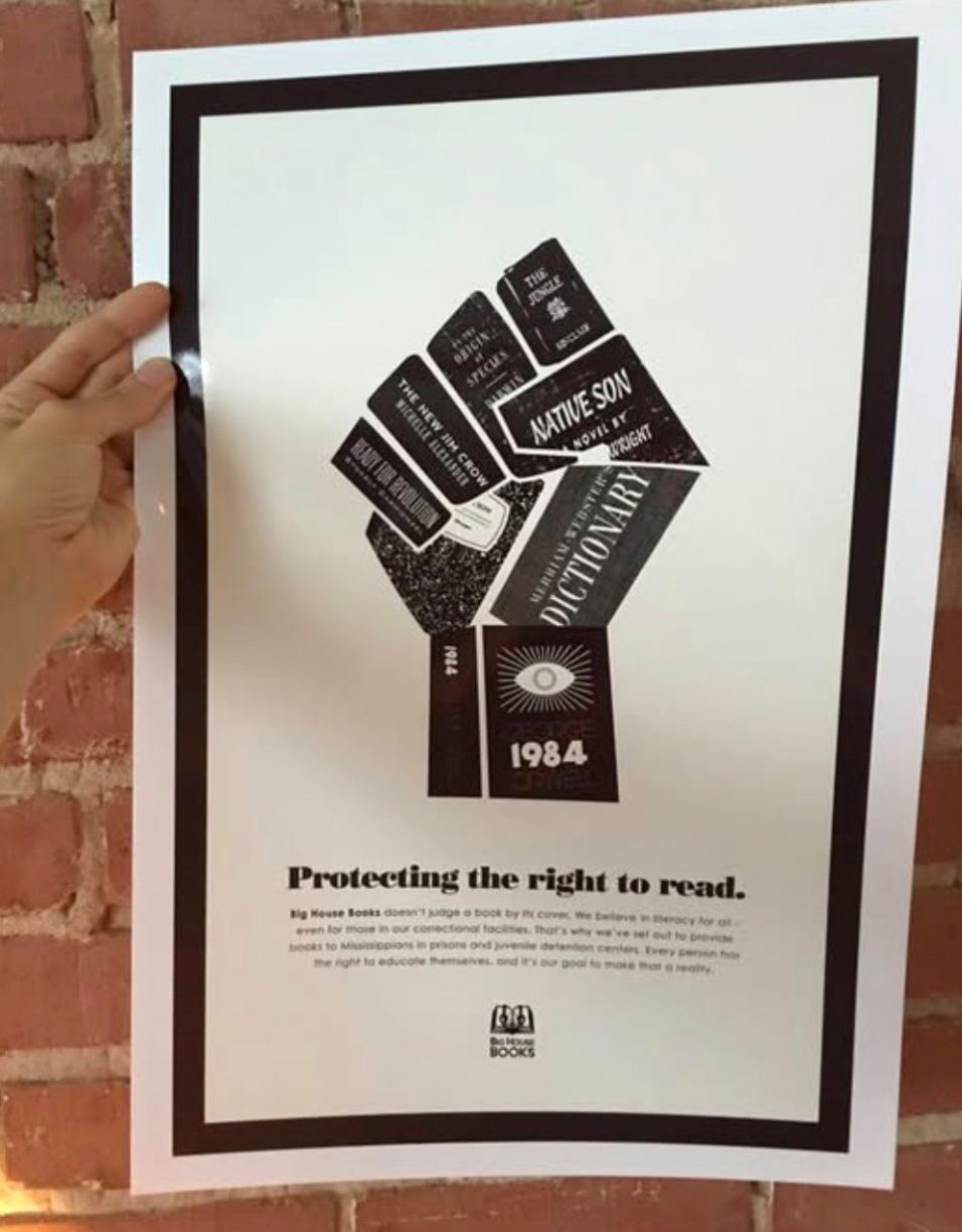 Poster: A fist made of book spines. Text reads 