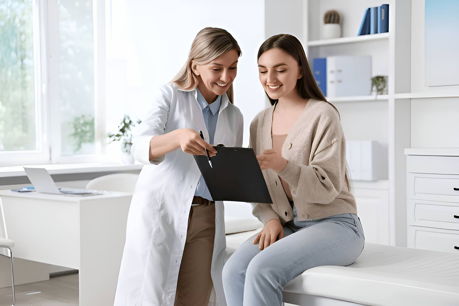 A Doctor is Talking to a Patient Who is Sitting on a Bed — Eastcoast Women's Centre in Nambour, QLD