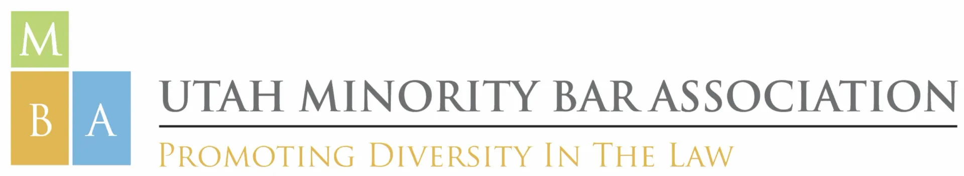 Utah Minority Bar Association logo with green, blue, and gold blocks and the tagline “Promoting Diversity in the Law”