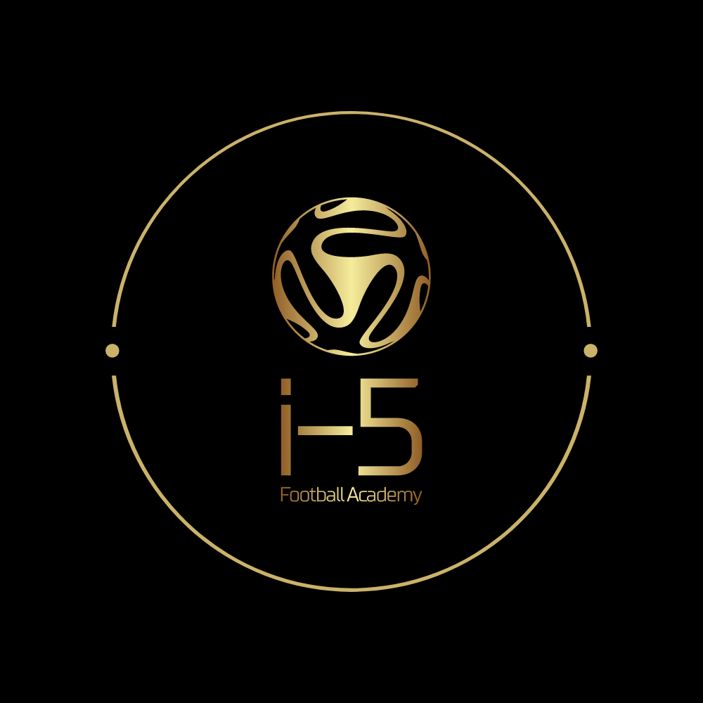 Gold i-5 Football Academy logo with circular emblem on black background