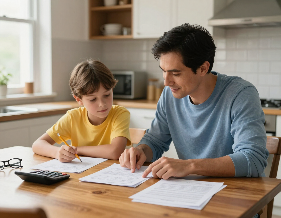 Family reviewing scholarship financial documents
