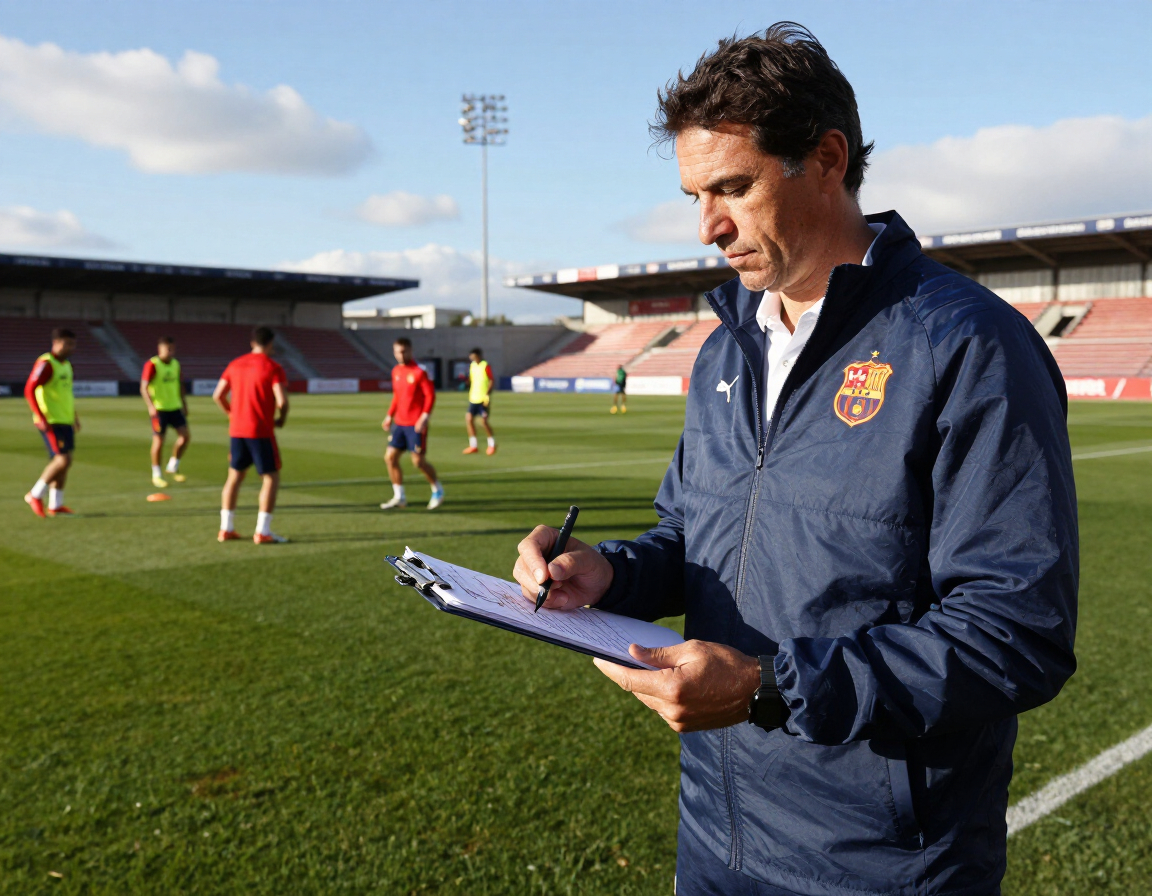 Coach assessing a player during a Spanish club training session