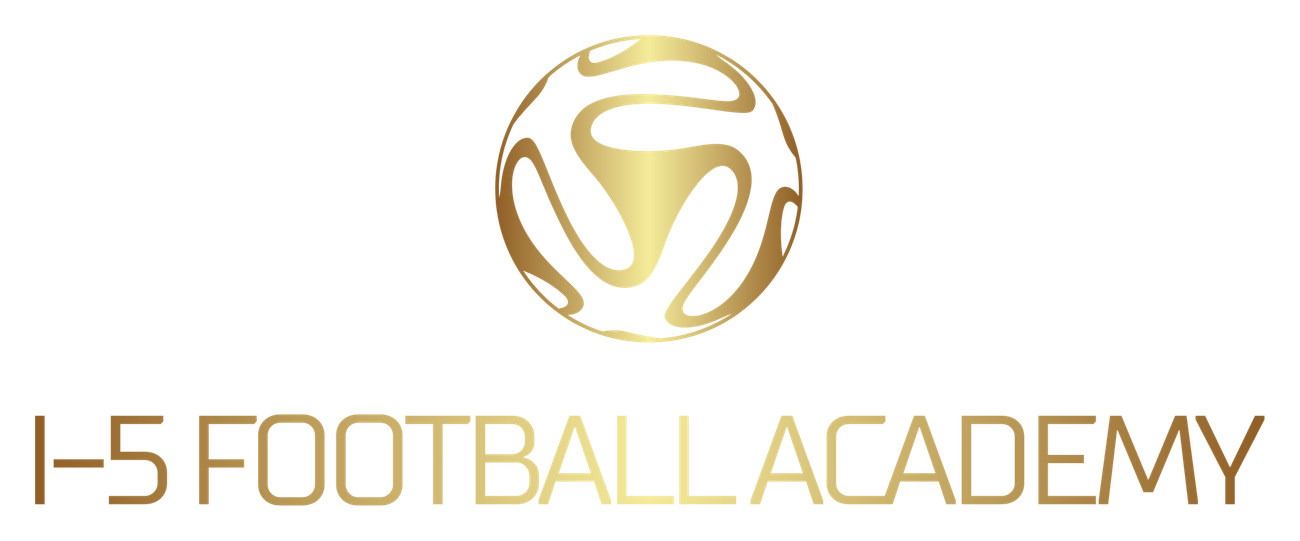 I-5 Football Academy logo with a gold abstract soccer ball icon on a white background