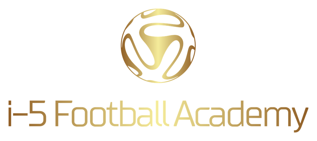 I-5 Football Academy logo with a gold abstract soccer ball and text on a white background