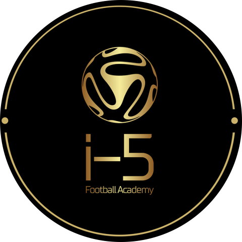 Black and gold i-5 Football Academy circular logo with abstract emblem
