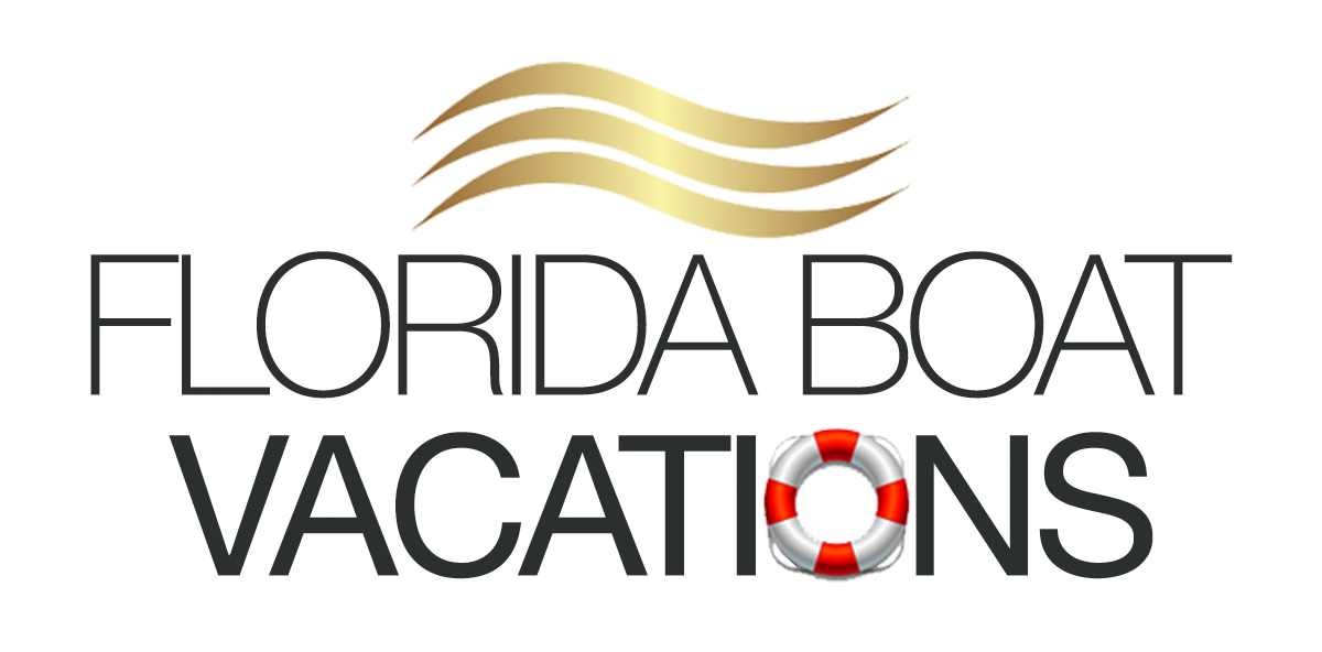 Florida Boat Vacations logo with gold waves and a life preserver.