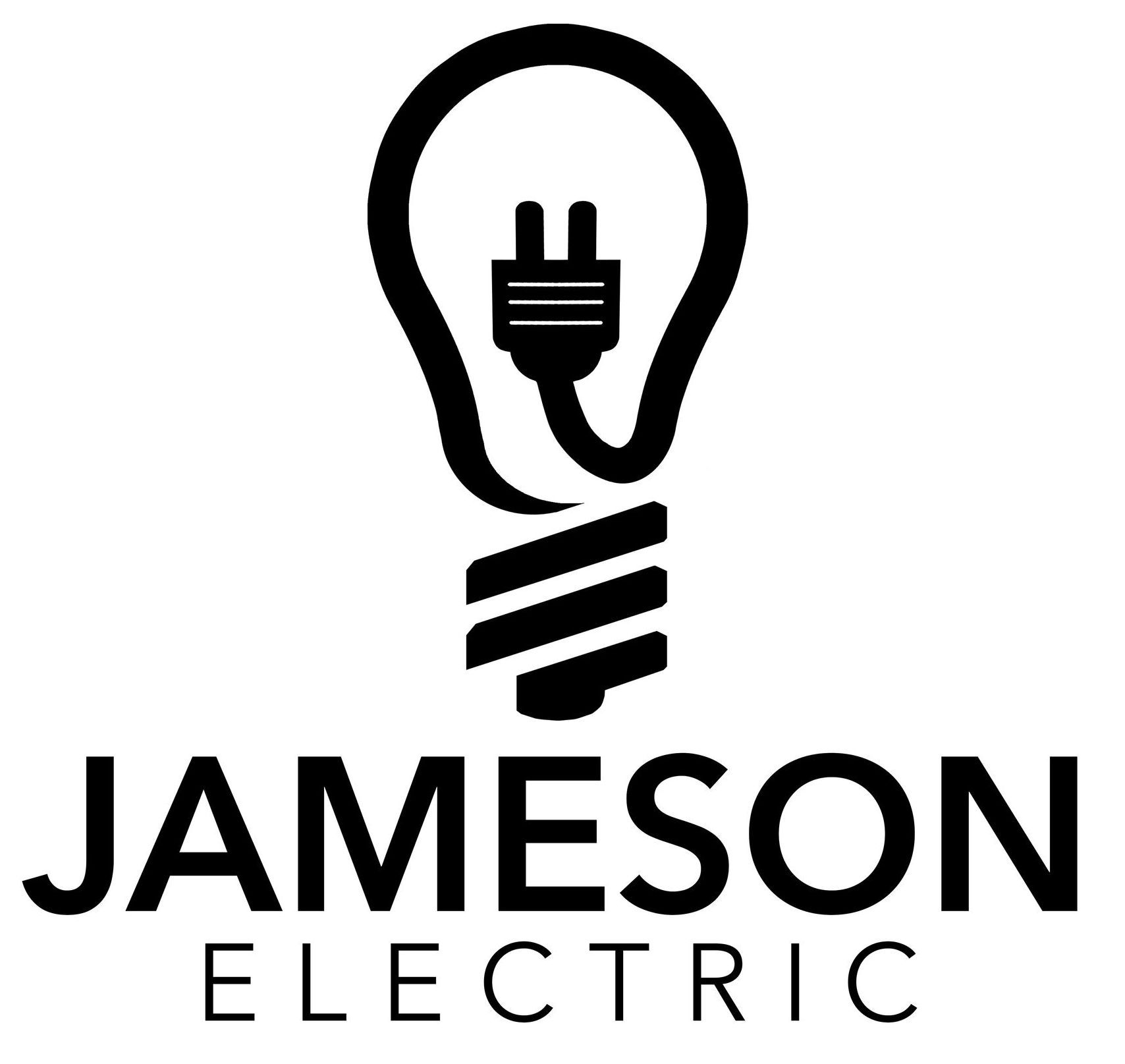 The logo for jameson electric is a light bulb with a plug in it.