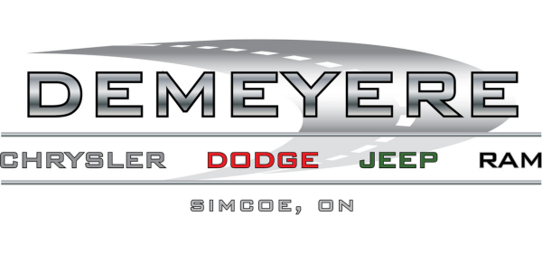Demyere Chrysler Dodge Jeep Ram dealership logo with Simcoe, ON below