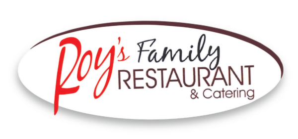Roy’s Family Restaurant & Catering logo in red and gray on a white oval background