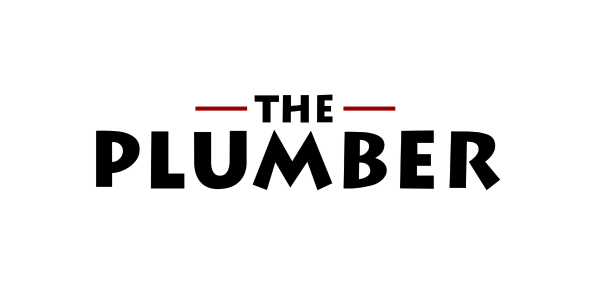 Logo reading “THE PLUMBER” in black text with red lines above and below “THE”
