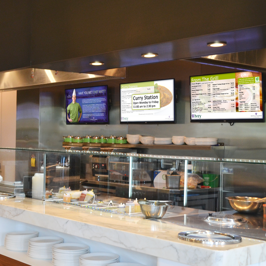 Menu Screens in the cafeteria at Western's Ivy Business School in London Ontario