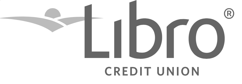 Libro Credit Union logo in gray with a stylized sun and arc above the name